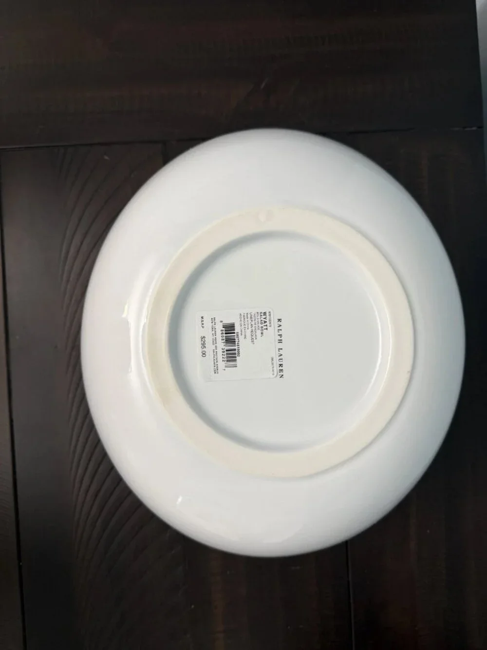 NEW w/Box & Tags - Ralph Lauren (Wyatt) Salad Bowl White- Brown Strap Handles
